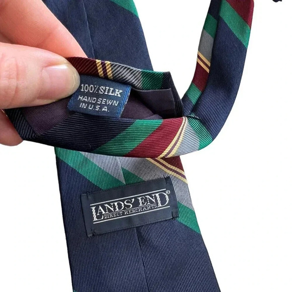 Land’s End Navy Striped Silk Tie - Picture 3 of 3